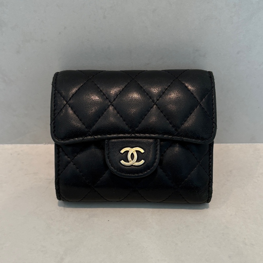 Chanel Black Quilted Wallet with Silver Logo